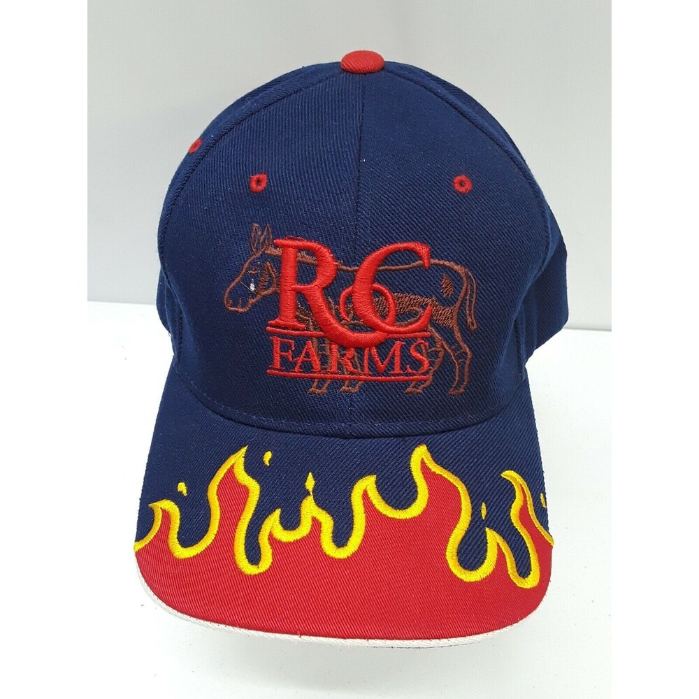 RC Farms Cap Hat Trucker Red Blue Yellow Embroidered Donkey Fire Flames One Size - Picture 4 of 9